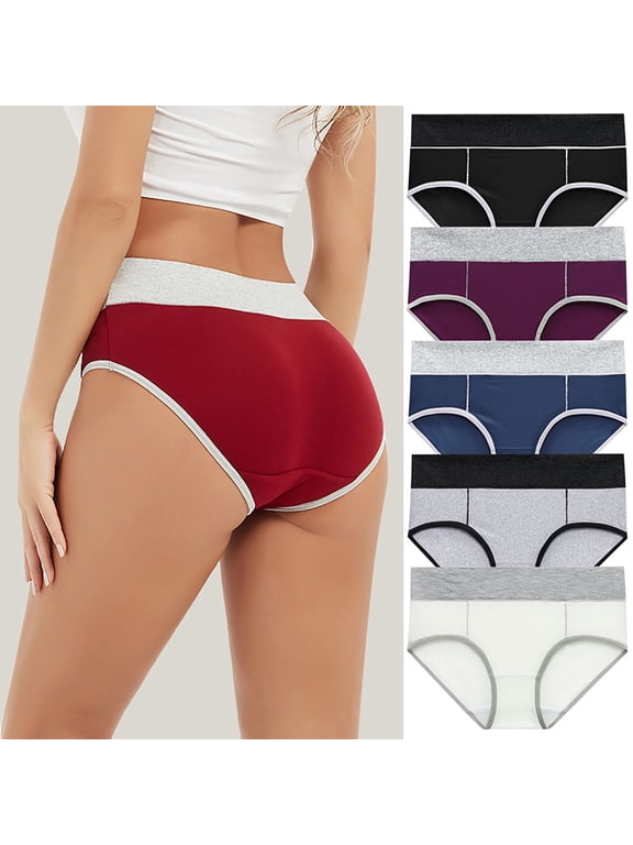 Briefs Womens Panties 100% Cotton Underwear High Waisted Underwear Pull-On Active Fit Stretchable Embossed Period Panties Women,L