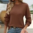 thumbnail image 1 of Blmnix Brown Women's Novelty Tops & Tees Ribbed Smocked Cuffs Relaxed Oversized Graphic Tees Crew Neck Cotton Long Sleeve Tees, 1 of 5