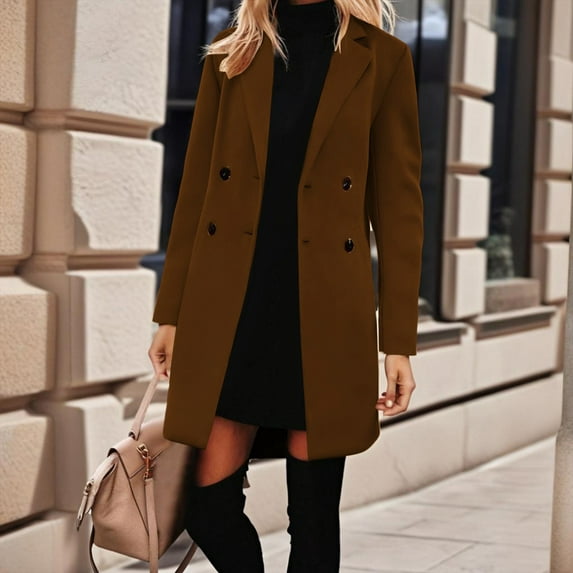 Blmnix Brown Womens Fall Jackets Trench Wool Winter Jacket for Women Plus Size Long Sleeve Winter Cloting