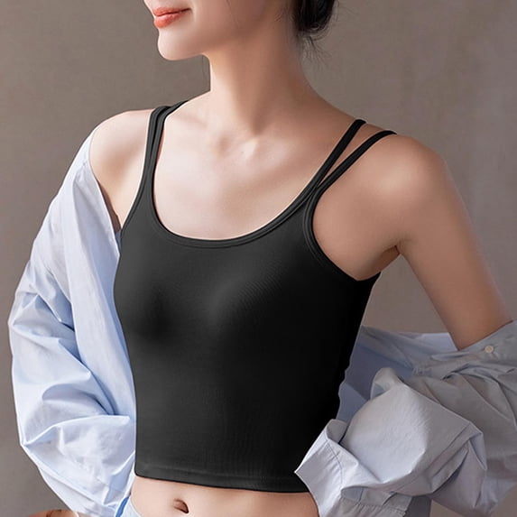 Blmnix Built in Bra Tank Tops Women Cropped Tank Tops Camisoles Black Sleeveless Square Neck Womens Camisole