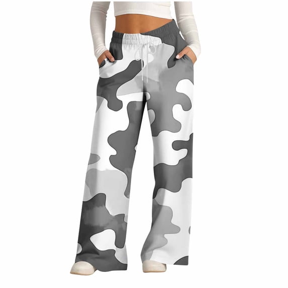 Blmnix Business Casual Pants for Women Plus Size Camouflage Pants Palazzo Sweatpants Baggy Long High Wide-Leg Faux Leather Pants for Women,XXL