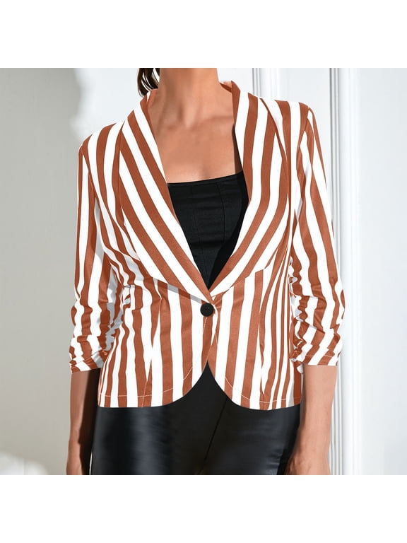 Button Coats for Women Work Jackets Performance Suit Jackets for Women Rain Jacket Brown Cocoon 3/4 Sleeve Cropped Winter Jackets for Women