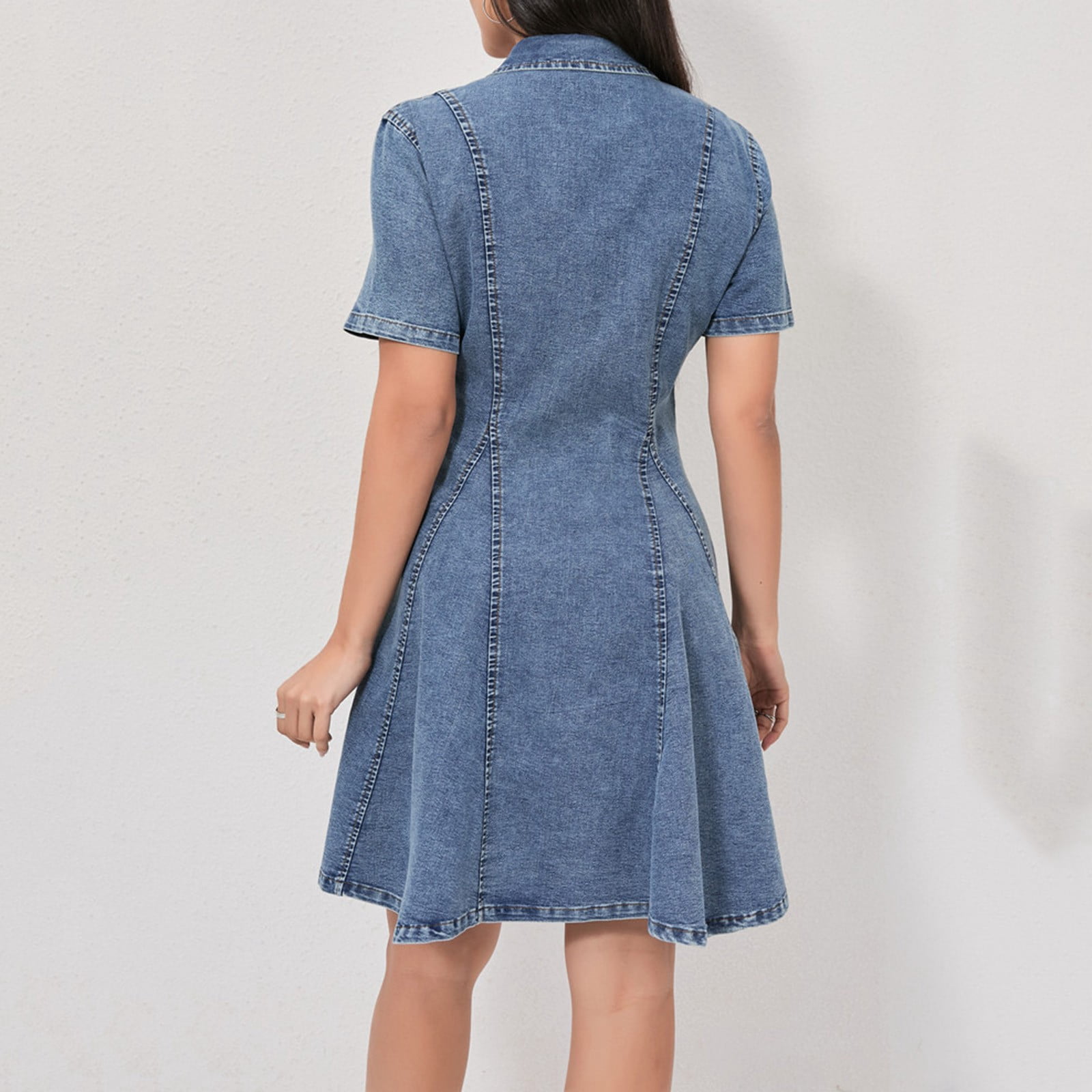 Blmnix Button Down Womens Dresses Fit & Flare Denim Dress Dress Short Sleeve Collared Mini Dresses for Women Casual,XL