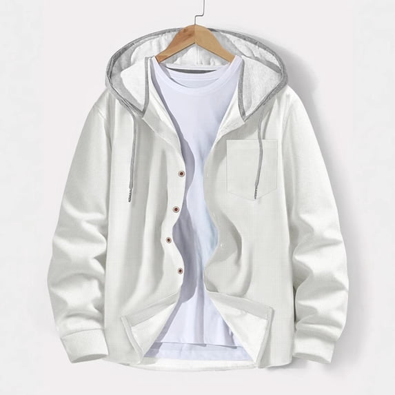 Blmnix Button Up Mens Shirt Sweatshirt Hoodie Baggy Undershirt White Hooded Long Sleeve Summer Shirt,XL