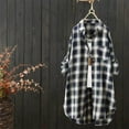 thumbnail image 1 of Blmnix Button Up Shirt Women Blue Gauze Plaid Summer Blouse Long Sleeve V-Neck Shirts, 1 of 6