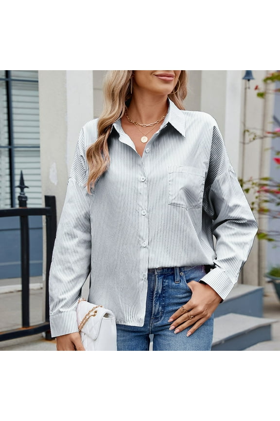 Button Up Shirt Women Front Tie Pinstripe Black Gathered Waist Women Fall Tops V-Neck Long Sleeve Tops