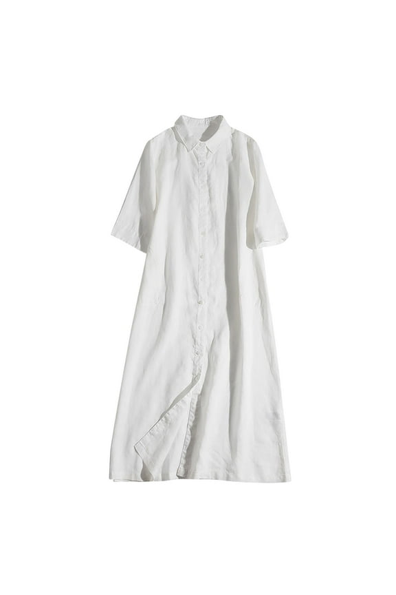 Button Valentine Dresses for Girls Casual Polo Under Dress Cocktail-Length Cowl Neck White Short Sleeve Winter Dress,M