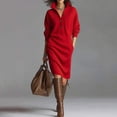 thumbnail image 1 of Blmnix Button Wedding Guest Dresses for Women Knit Sweater Petticoat Mock Neck Red Long Sleeve Sweater Dress,XXL, 1 of 9