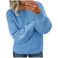 thumbnail image 1 of Blmnix Cable Knit Women Sweater Light Blue Fitted Pullover Crew Neck Gym Tops Warm Long Sleeve Tops, 1 of 5