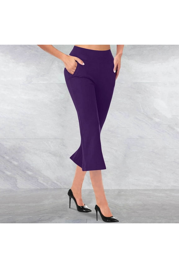 Capri Pants Pants for Women Pleated Work Pants Pants Purple Slim Bootcut 7/8th High Womens Trousers,S