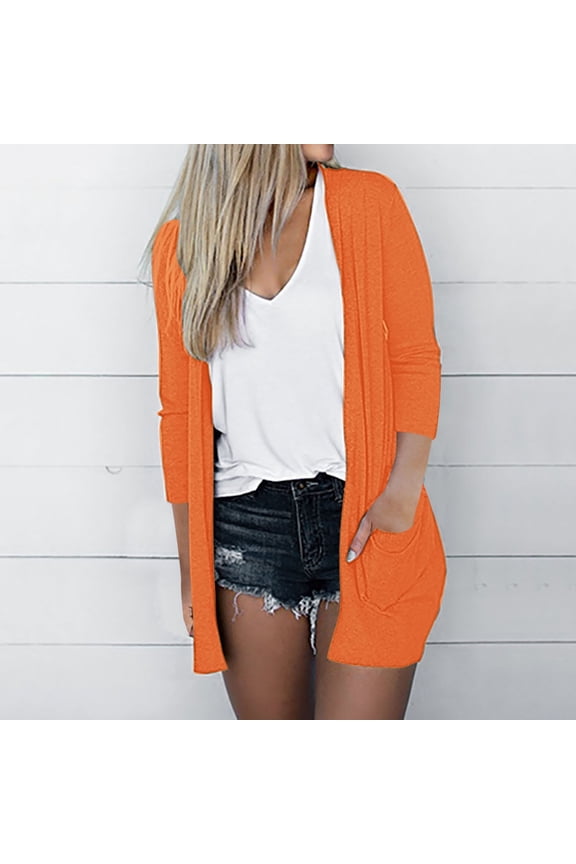 Blmnix Cardigan Fall Jackets for Women Orange Solid Lightweight Long Long Sleeve Open Front Jackets for Woman Light