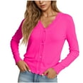 thumbnail image 1 of Blmnix Cardigan Sweater for Women Boat Neck Ribbed Hot Pink Dressy Women's Business Casual Blouses Long Sleeve Button Down Tops, 1 of 7