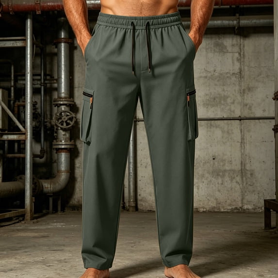 Blmnix Cargo Pants Men Carpenter Pants Men's Sweatpants Baggy Low Rise Jean Green Full Straight-Leg Casual Pants for Men,L