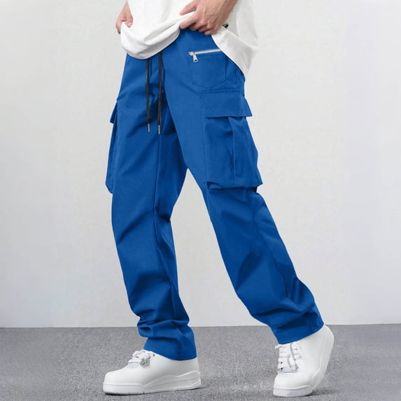 Blmnix Cargo Pants Men Pants Travel Pants Carpenter Baggy Jean Long Blue Low Rise Straight-Leg Mens Travel Pants,S