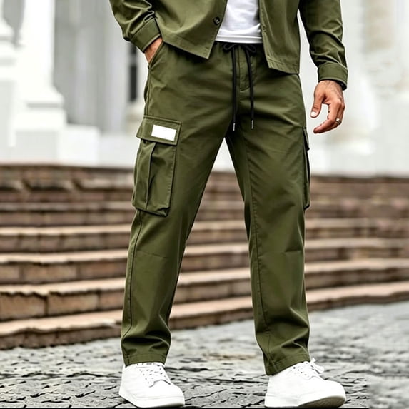 Blmnix Cargo Pants Mens Pants Carpenter Relaxed Fit Travel Pants Sweatpants Low Rise Straight-Leg Green Full Mens Casual Pants,M