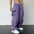 thumbnail image 1 of Blmnix Cargo Pants for Men Baggy Pants Relaxed Fit Hiking Pants Leggings Wide-Leg Long Low Rise Purple Mens Pants Casual,L, 1 of 9