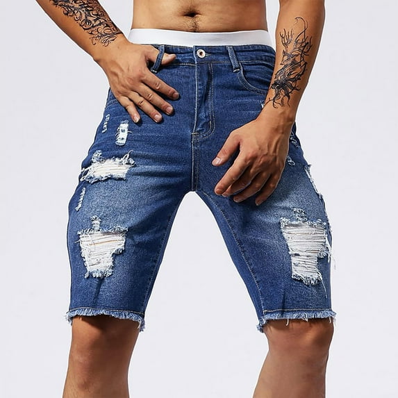 Blmnix Cargo Shorts Shorts for Men Jean Shorts Bermuda Shorts Low Blue Skinny Men's Athletic Shorts,31