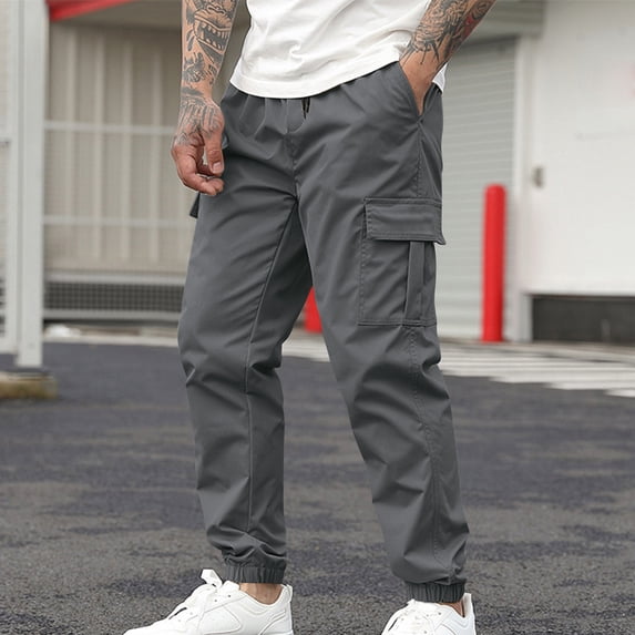 Blmnix Cargo Trousers for Men Baggy Low Rise Carpenter Pants Travel Pants Pant Cropped Gray Taper Mens Pants Casual,M