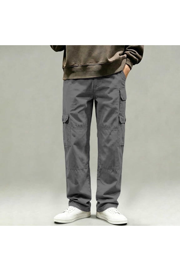 Carpenter Men's Pants Hiking Pants Low Waisted Baggy Cargo Pants Jean Gray Straight-Leg Long Mens Casual Pants,XXL