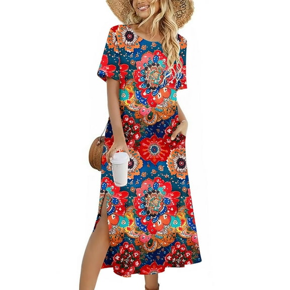 Blmnix Casual Formal Dresses for Women Sundress Vintage Under Dress Slit Neck Short Sleeve Cocktail-Length Mini Dress,S