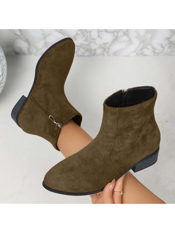 Chelsea Suede Boots Army Green Low Heel Fall Boots for Women