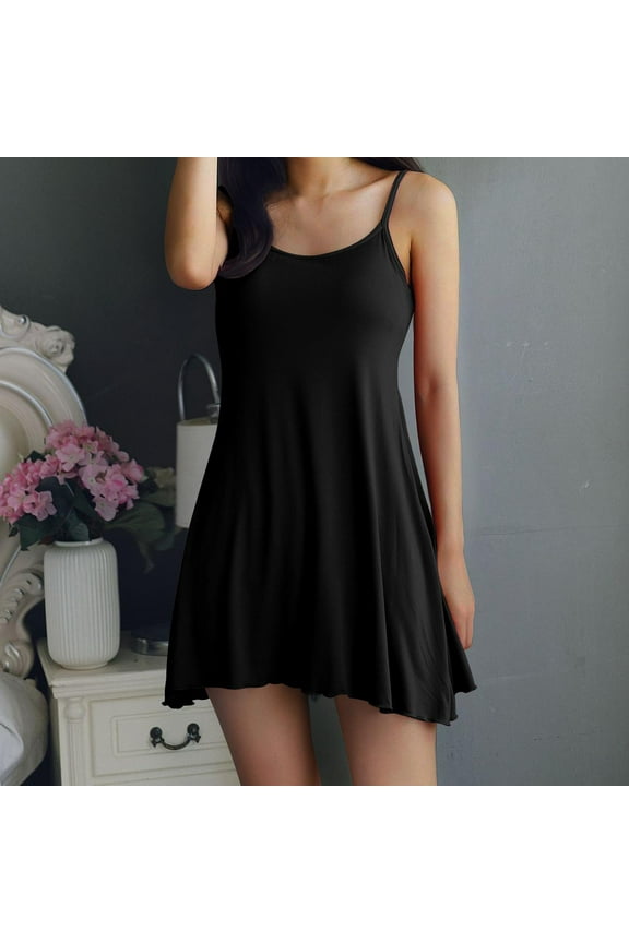 Chemises Nightgowns for Women Soft Cotton Moomoo Nightgowns Cotton Nightgowns Nightgown Square Neckline Sleeveless Short Black Button Down Nightgown,L