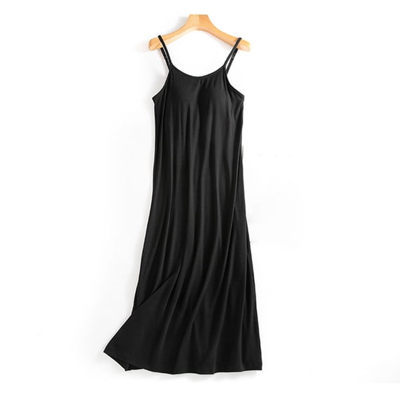 Blmnix Chemises Nightgowns for Women Soft Cotton Moomoo Nightgowns Cotton Nightgowns Sleep Shirts Black Sleeveless Square Neckline Below-the-Knee Sleep Dress for Women,L