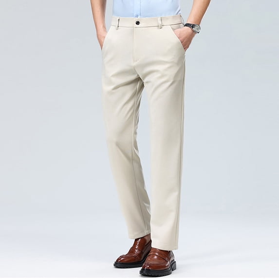 Blmnix Chinos Mens Pants Work Pants Dress Pants Baggy Pants Low Waisted Slim Straight Yellow Full Summer Pants for Men,M
