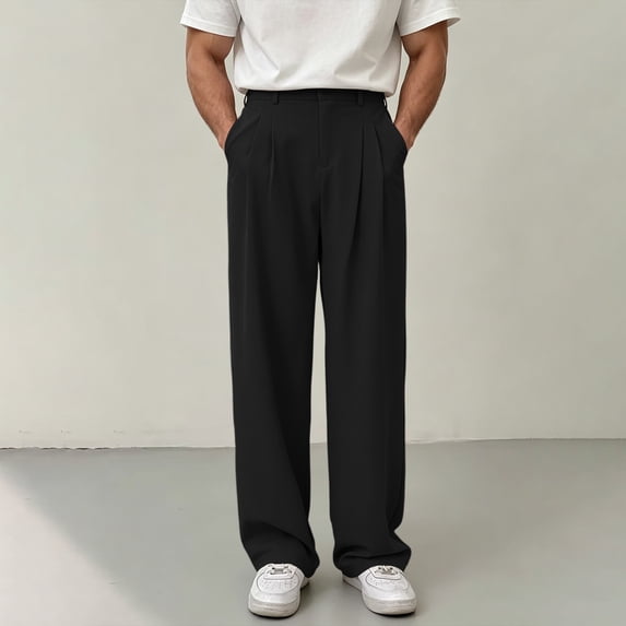 Blmnix Chinos Pants Men Baggy Lightweight Work Pants Low Rise Dress Pants Jeans Long Black Straight-Leg Summer Pants,M