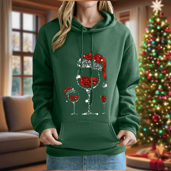 Blmnix Christmas Women's Hoodies Hooded Army Green Long Sleeve Womens Tops Trendy Winter Hoodie Tops