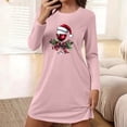 thumbnail image 1 of Blmnix Christmas Womens Nightgowns Plus Size Long Sleeve Sleep Dress Casual Pink Crew Neck Sleep Dress, 1 of 6