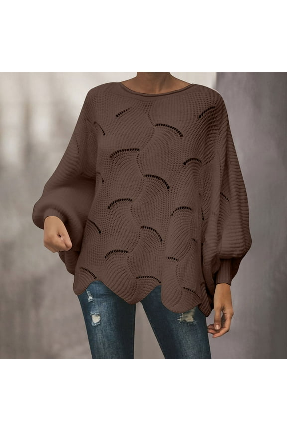 Chunky Womens Sweater Plain Coffee Pullover Boat Neck Fall Plus Size Tops Basics Long Sleeve Tops