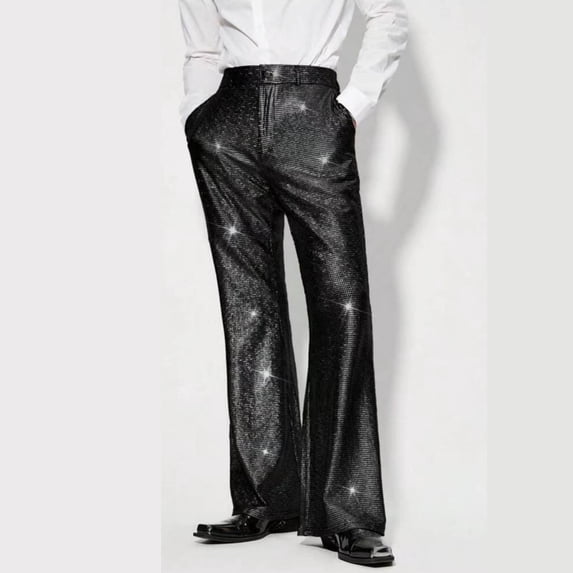 Blmnix Classic Fit Pants for Men Work Pants Pleated Business Casual Pants Mid Jean Slim Bootcut Black Long Mens Pants Casual,M