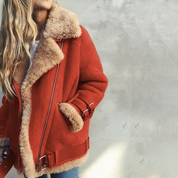 Blmnix Coats Long Sleeve Suede Red Work Blouses for Women Bomber Clothing