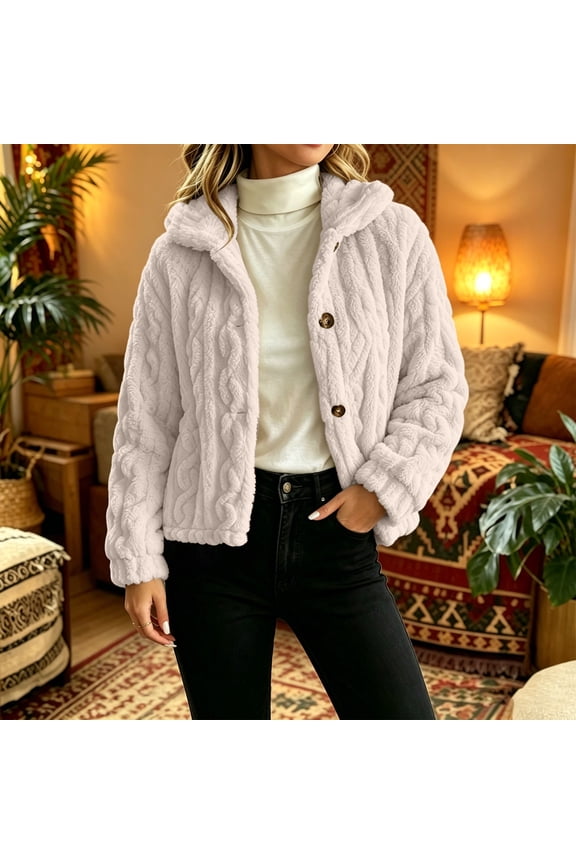 Cocoon Women Jacket Winter Jackets Fleece Windbreaker Antimicrobial Protection Jacket Beige Long Sleeve Button Cropped Womens Jackets Casual