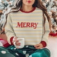 thumbnail image 1 of Blmnix Coffee Womens Sweatshirts Crew Neck Christmas Long Sleeve Women Tops Dressy Casual Striped Sweatshirt Clothes, 1 of 7