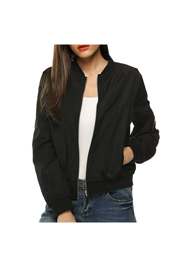 Blmnix Comfy Jackets for Woman Black Y2K Solid Zip up Long Sleeve Short Bomber Ladies Jackets Fall
