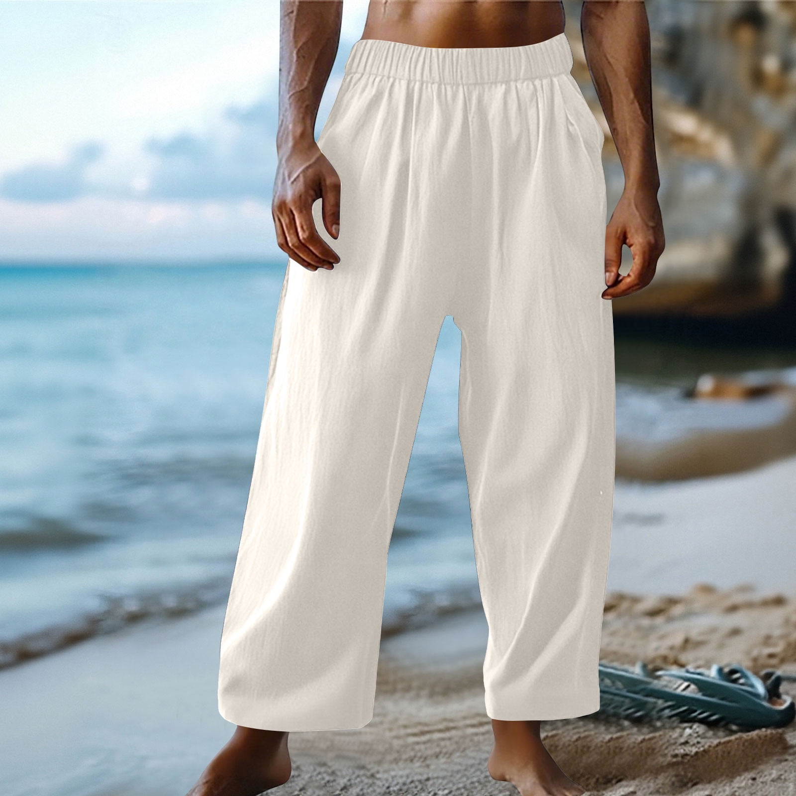 Blmnix Comfy Pants Pants Men Palazzo Baggy Beach Pants Low Waisted
