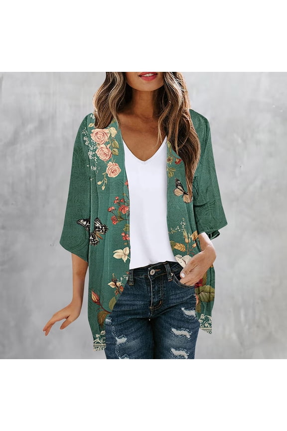 Convertible Jacket for Women High-Low Lightweight Cardigans Plus Size Adaptable Coats 3/4 Sleeve Mid-Length Jackets for Women Trendy