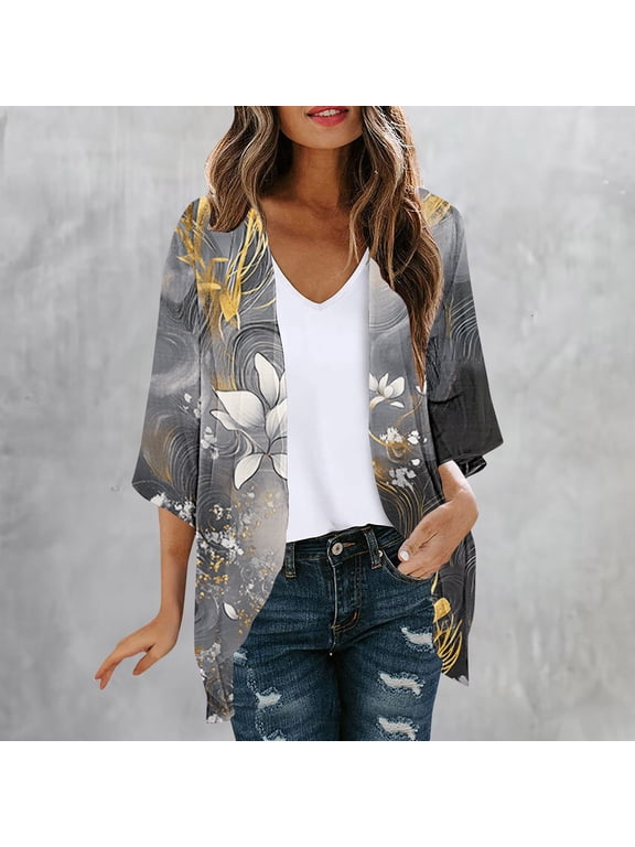 Convertible Jacket for Women Plus Size Adaptable High-Low Lightweight Cardigans Coat 3/4 Sleeve Mid-Length Jackets for Women Trendy
