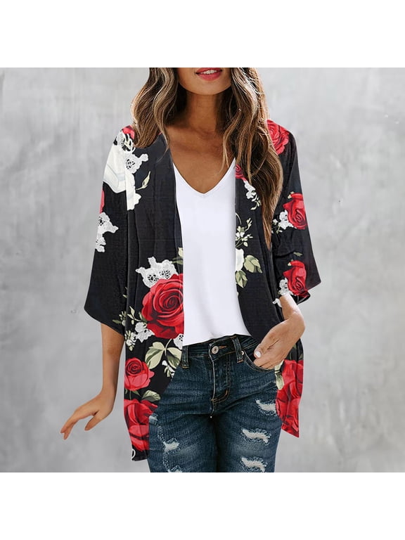 Convertible Jacket for Women Plus Size Adaptable High-Low Lightweight Cardigans Coats Short Sleeve Mid-Length Jackets for Women Trendy