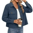 thumbnail image 1 of Blmnix Corduroy 2024 Womans Jackets Blue Sherpa Cropped Solid Long Sleeve Bomber Girls Jackets Fall, 1 of 8