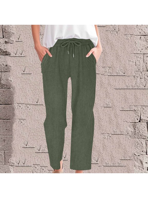 Corduroy Womens Trousers High Waist Burgundy Culottes Womens Stretch Pants Straight-Leg Ankle Trousers