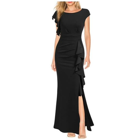 Blmnix Corset Dress Holiday Dresses for Women Bodycon Formal Dresses Petticoat Black Short Sleeve Slit Neck Sweater Dress,L