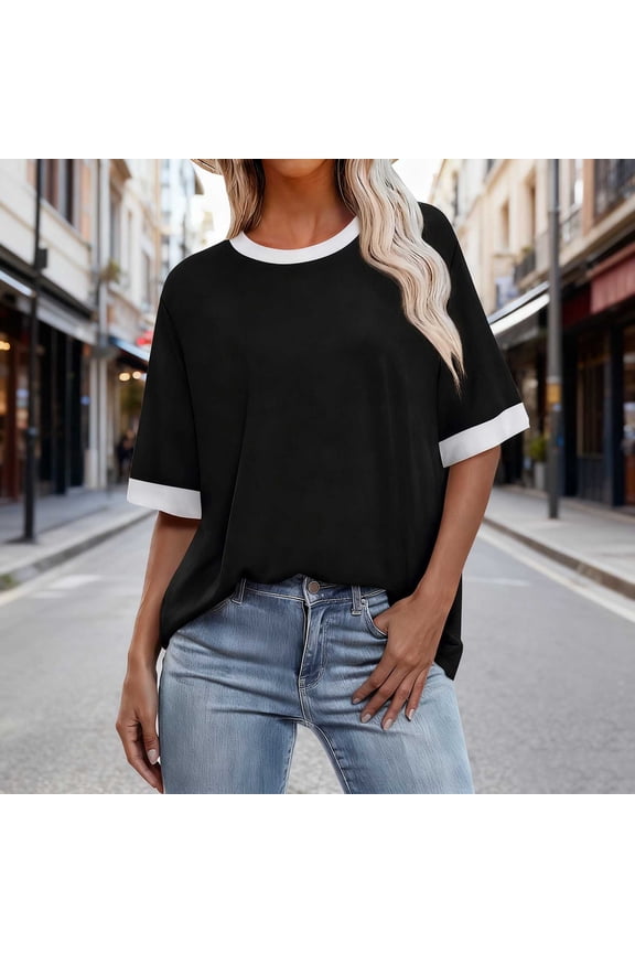 Cotton Blouses Shirts for Women Plus Size Tops Raglan T Shirt Elbow-Length Crew Neck Black St Patricks Day Shirt,S