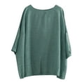 thumbnail image 1 of Blmnix Cotton,Linen Womens Graphic Tops Basics Novelty Solid Color Trendy Tops Crew Neck Green 3/4 Sleeve Tops, 1 of 4