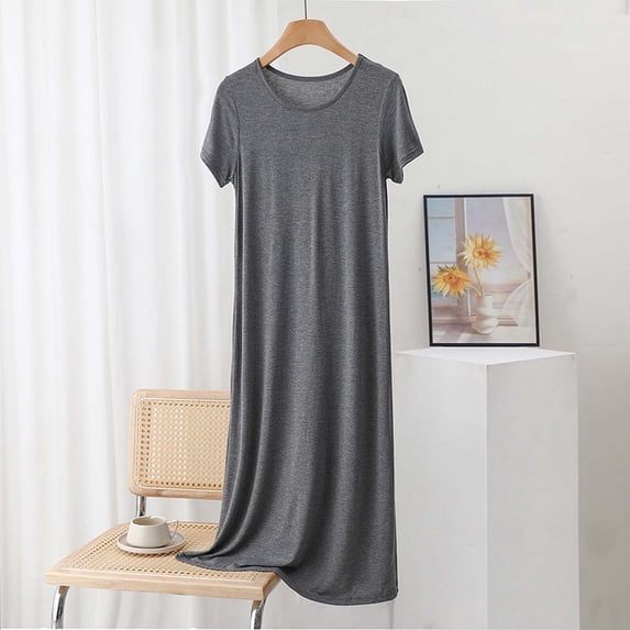 Blmnix Cotton Nightgowns Nightgowns for Women Long Nightgowns Sleepshirts Night Shirts Gray Crew Neck Below-the-Knee Short Sleeve Womens Cotton Nightgown,M