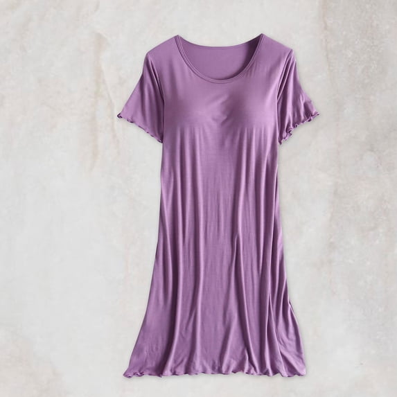 Blmnix Cotton Nightgowns Nightgowns for Women Sexy Sleep Dresses Moomoo Nightgowns Night Shirts Short Sleeve Crew Neck Knee Length Purple Womens Nightgowns Sexy,M