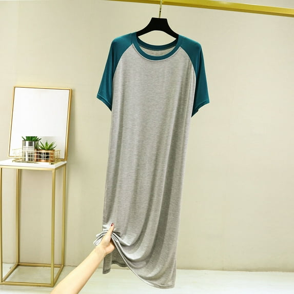 Blmnix Cotton Nightgowns Women's Nightgowns Sleepshirts Moomoo Nightgowns Night Shirts Crew Neck Below-the-Knee Short Sleeve Green Nightgowns for Women Plus Size,S