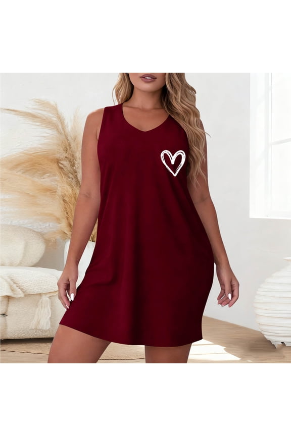 Cotton Nightgowns Womens Nightgowns & Sleepshirts Valentine Sleep Tanks Night Shirts Above-the-Knee Red Sleeveless Crew Neck Lace Nightgown,L